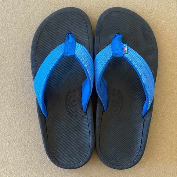 RAINBOW Mens Mariner Black Blue Flip Flop Sandal 12 Nylon Rubber Orthopedic Arch - Picture 1 of 7